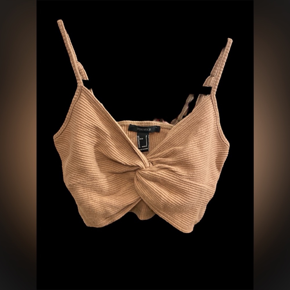 F21 Tan Bralette Twist Front Crop Top Spaghetti Strap
